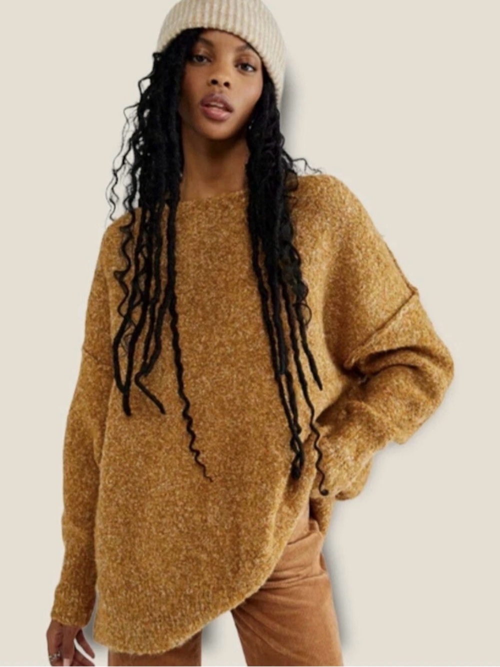 Free People Moira Slouchy Cozy Oversized Bouclé Sweater - Mustard - S